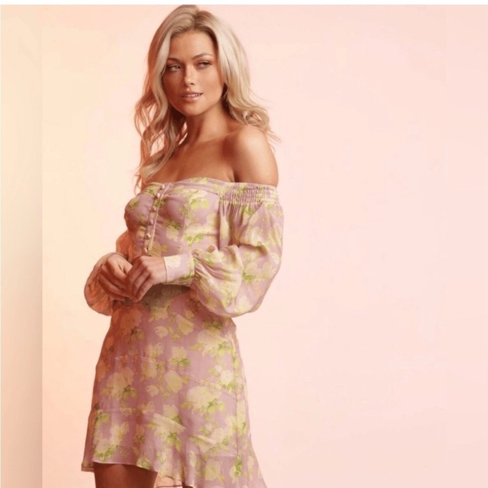 New Medium Off-Shoulder Floral Pink Dress Knee Length Boho Spring Graduation